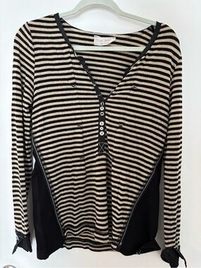 Elisa Cavaletti Black & Cream Striped Knit Top - Size Small